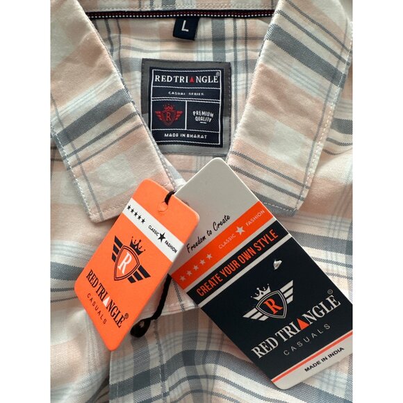 NWT RED TRIANGLE Button Down Shirt Pink Gray Plaid Long Sleeve Plaid Size Large - Picture 5 of 5